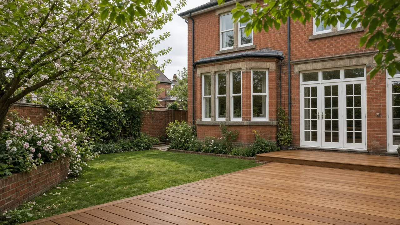 Example image: freshly oiled hardwood deck outside an Edwardian semi in Norton