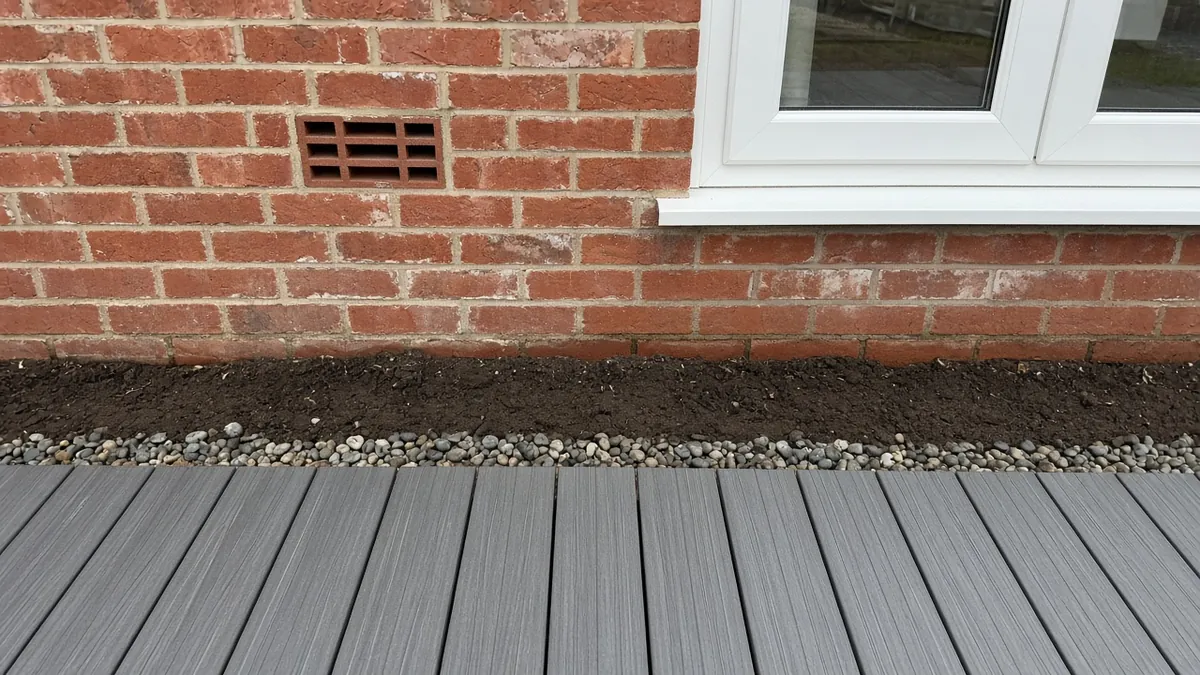 Example image: gap below a door sill showing a deck kept below the airbricks